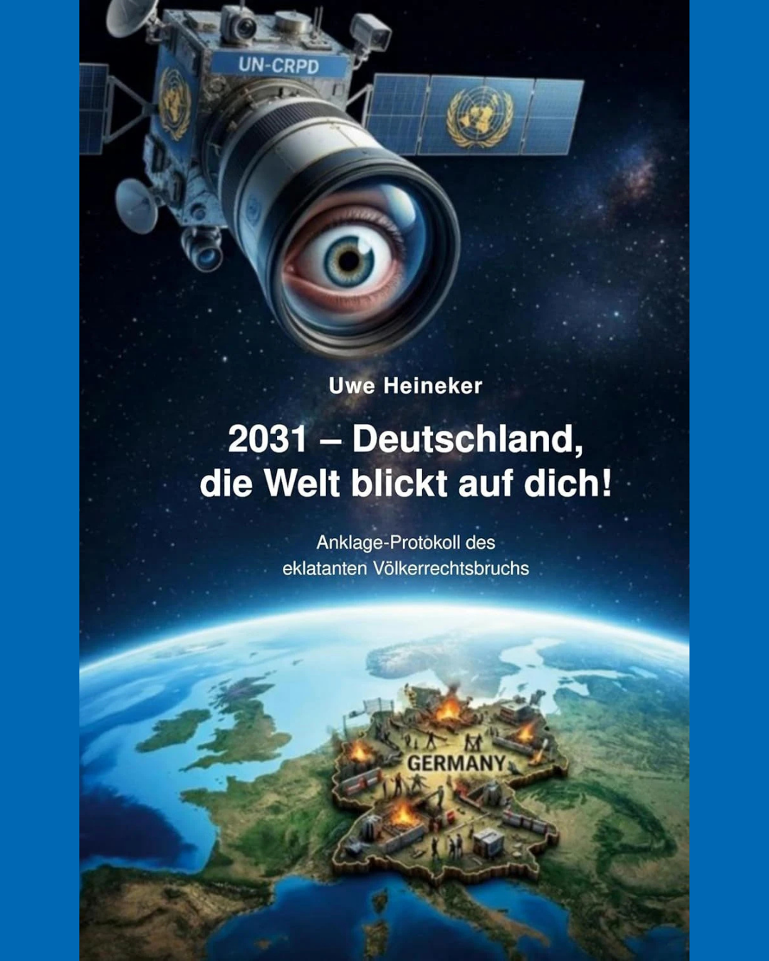 Komplettcover mit Satellit, Auge und Erde sowie hervorgehobenem Deutschland. Titel + Autor.