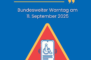 Ein rotes Dreieck mit einem Rollstuhlpictogramm darin, Text: „Inklusion rettet Leben. Und Schutz, der Menschen ausschließt, ist kein Schutz!“ 