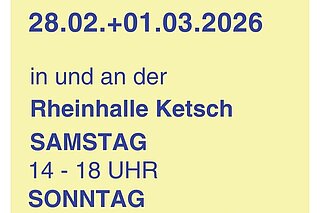 Leistungsschau-Flyer mit Datum und Uhrzeit (28.2., 01.03., an der Reithalle Ketsch, 14-18 sowie 11-17 Uhr