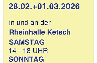 Leistungsschau-Flyer mit Datum und Uhrzeit (28.2., 01.03., an der Reithalle Ketsch, 14-18 sowie 11-17 Uhr