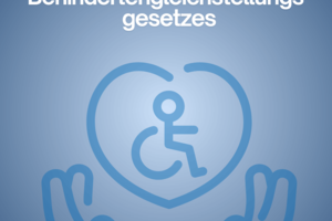 Der Titel des Artikels plus zwei gemalte Hände, die ein Herz und einen Rollstuhl halten