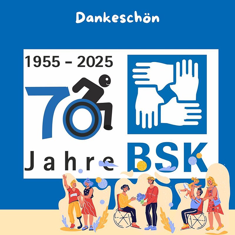 Logo des BSK mit Cliparts mit Menschen mit Behinderung